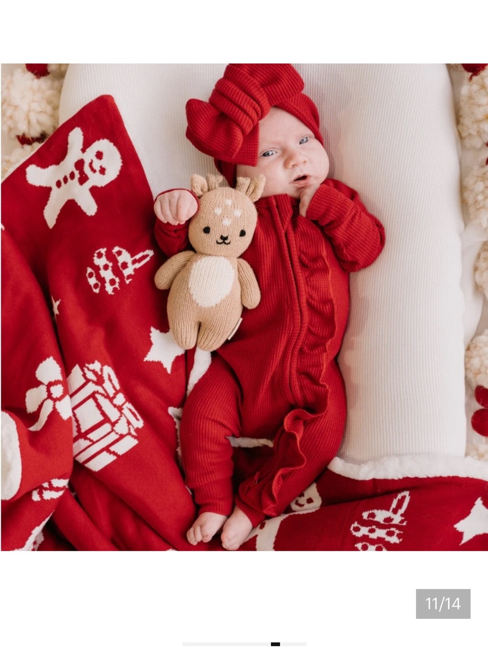 Little & Fern Red Ruffle frill zip waffle romper One-Piece and top knot